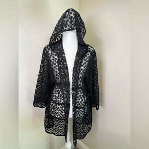 Cato Plus Size Black Flowers Cover Up with Hood